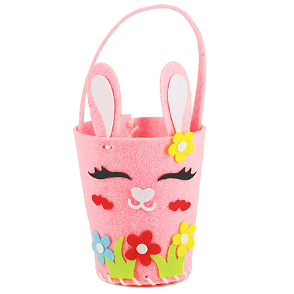 Easter Theme DIY Cloth Baskets Kits, Rabbit Handbag, with Plastic Pin, Yarn and Card, for Storing Home Fruit Snack Vegetables, Children Toy