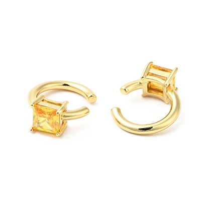 Cubic Zirconia Square Open Cuff Earrings, Real 18K Gold Plated Brass Jewelry for Women, Cadmium Free & Nickel Free & Lead Free