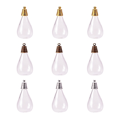 Glass Bottle Pendant Makings Sets, with Alloy Pendant Bails and Glass Cover, Drop