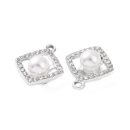 Alloy Rhinestone Pendants, with ABS Plastic Imitation Pearl Beads, Rhombus Charm