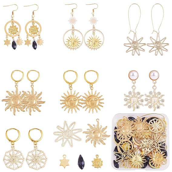 Набор для изготовления сережек в виде солнечных капель своими руками, включая 201 подвески из нержавеющей стали, сплава и латуни и соединительные звенья, Железные крючки для сережек, серьги-гвоздики и кольца из латуни и сплава, Стеклянные бусины