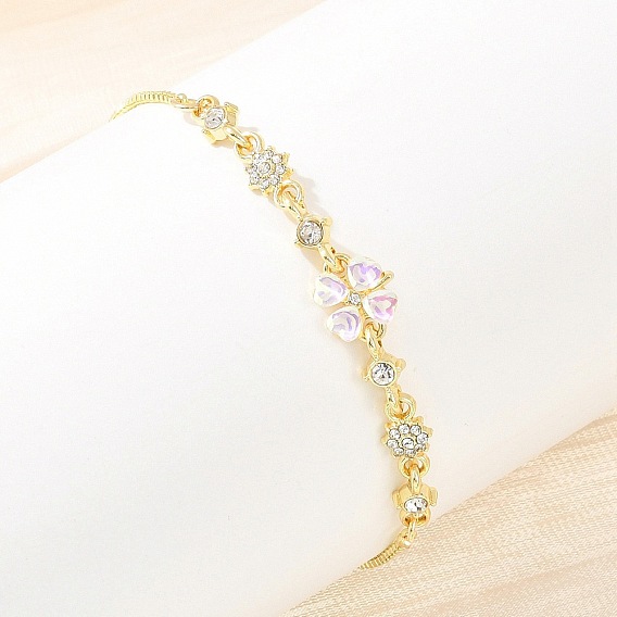 Браслеты-слайдеры из сплава со стразами, браслеты-цепочки для женщин, клевер и цветок