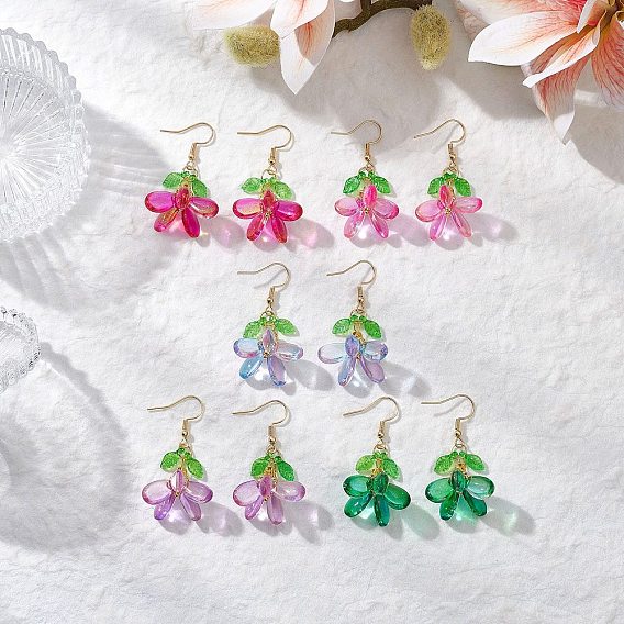 304 серьги с подвесками из стекла из нержавеющей стали, цветок, золотые