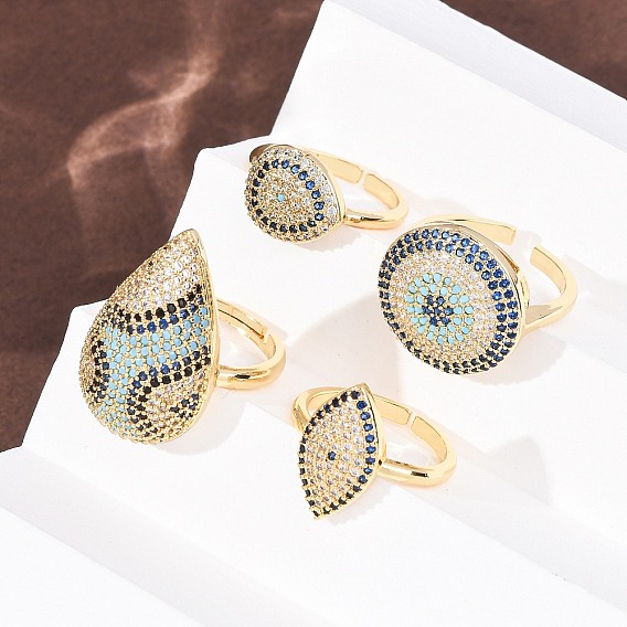 Латунные микропаве кубические цирконии манжеты открытые кольца для женщин, стойки покрытие, долговечный, без свинца и без кадмия, реальный 18 k позолоченный