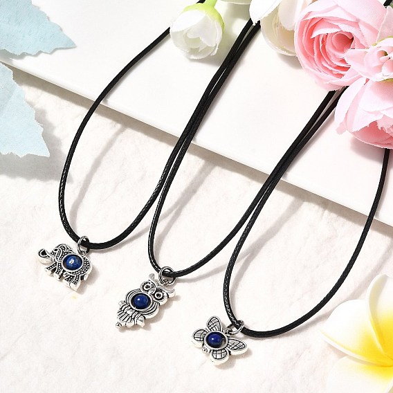 3Ожерелье из вощеного шнура с подвеской из сплава и натурального лазурита, животные