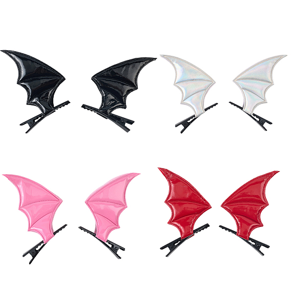 4 пары 4 цвета заколки для волос из искусственной кожи аллигатора, крыло летучей мыши, с железом