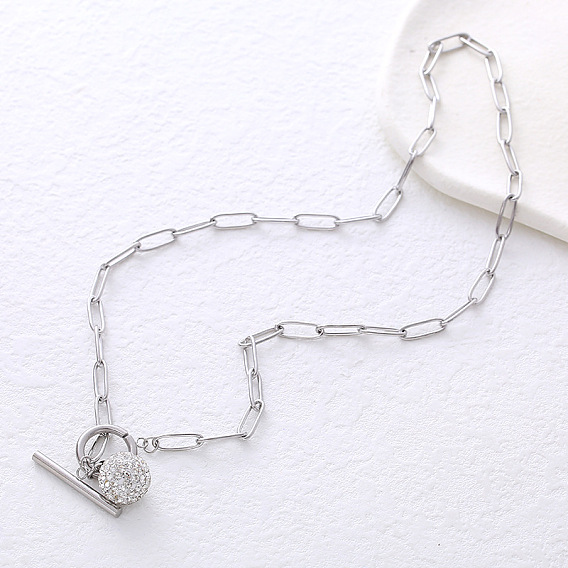 Ожерелья из нержавеющей стали с круглым кулоном в виде шара со стразами и кристаллами для женщин