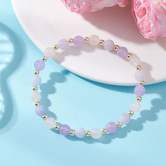 Женские браслеты из натуральных бусин аквамарина, розового кварца и аметиста, круглые, с немагнитных синтетическими гематита бисера