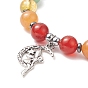 Chakra Theme Gemstone & Synthetic Hematite Beaded Stretch Bracelets for Women, Alloy Fairy Charms Bracelets