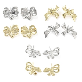 Brass Studs Earrings, Long-Lasting Plated, Lead Free & Cadmium Free, Bowknot