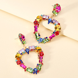 Colorful Heart-shaped Glass Earrings with High-end Gemstones for Elegant Women