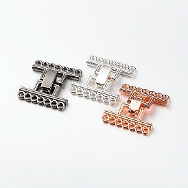 7 Strands Alloy and Brass Fold Over Clasps, 14-Hole, 24x22.5x5mm, Hole: 2mm