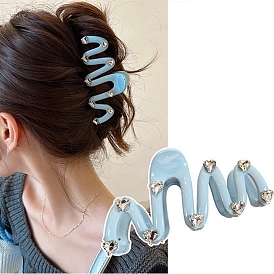 Акриловые заколки-коготь с сердечками из кристаллов и страз, волна, аксессуары для волос для женщин и девочек