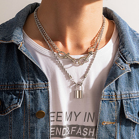 Rebel Chain Necklace with Heavy Metal Locks - Silver Nightclub Style, Multi-layered Punk Fashion Accessory