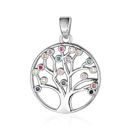 Brass Micro Pave Colorful Cubic Zirconia Pendants, Tree of Life Charms