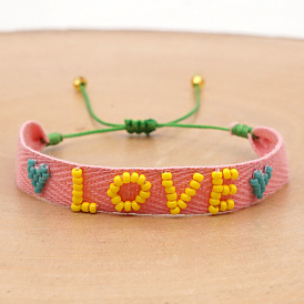 Nylon Cord Braided Bead Bracelets, Glass Seed Beaded Word Love Inspiration Bracelet for Women