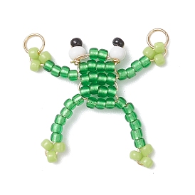 Стеклянные подвески из бисера, лягушки, с медной проволокой, обернутой вокруг кольцами из нержавеющей стали, зелёные