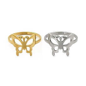 Classic 201 Stainless Steel Finger Rings, Hollow Out Butterfly Wide Band Rings for Women