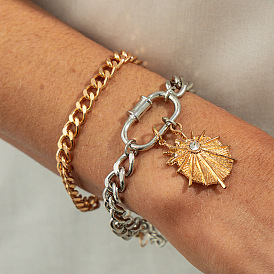 2шт. 2 стили браслетов из сплава, железа и хрустальных стразов с подвесками и браслетов-цепочек для женщин, солнце