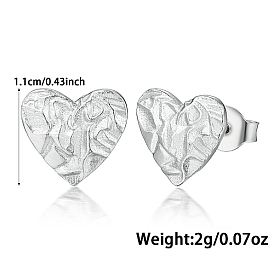 Rhodium Plated Sterling Silver Stud Earrings, Heart