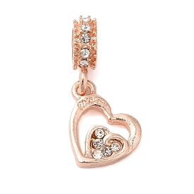 Rack Plating Alloy Crystal Rhinestone European Dangle Charms, Large Hole Double Heart Pendants, Cadmium Free & Nickel Free & Lead Free