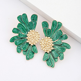 Vintage Enamel Earrings with Colorful Flower Petals - Bohemian Style, Unique Design.