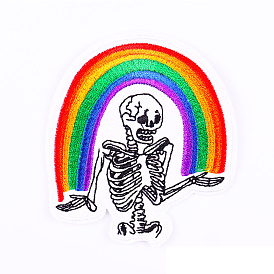 Skull Holding Rainbow Computerized Embroidery Cloth Iron on/Sew on Patches, Costume Accessories, Appliques