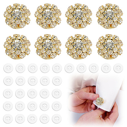 8шт. латунные запонки со стразами, плоско-круглые, с 30 пластиковыми кнопками шт.