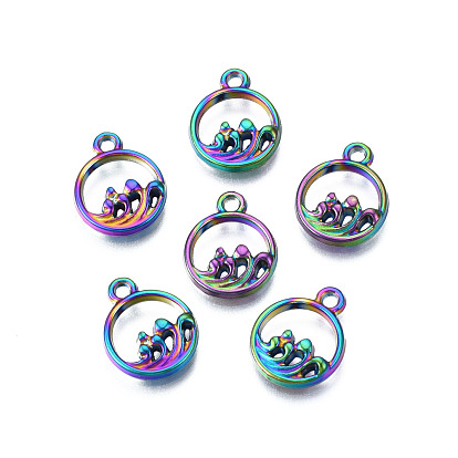 Rainbow Color Alloy Charms, Cadmium Free & Lead Free, Ring with Spray