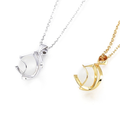 Brass Pendant Necklaces, with Glass and 304 Stainless Steel Cable Chains, Twist