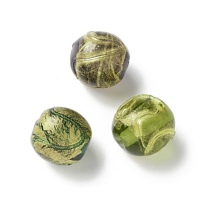 Бусины ручной работы золотой фольги стекла, круглые