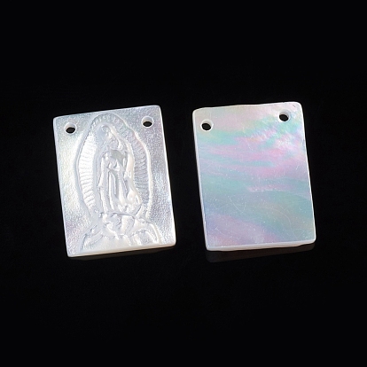Natural White Shell Lady of Guadalupe Pendants, Religion, Rectangle with Virgin Mary