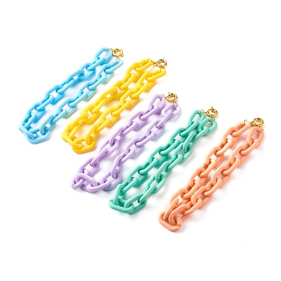 Opaque Acrylic Chain Necklaces, with Brass Spring Ring Clasps