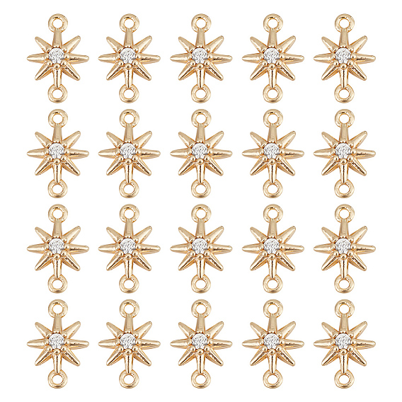 20шт. латунные подвески-соединители с прозрачным кубическим цирконием, без никеля , звездные ссылки