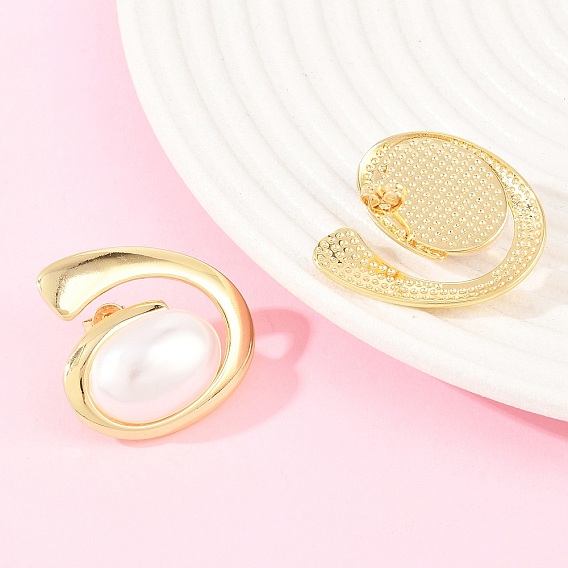 Серьги-гвоздики в виде вихревой спирали из латуни и АБС-пластика с имитацией жемчуга, долговечный, без свинца и без кадмия, реальный 18 k позолоченный