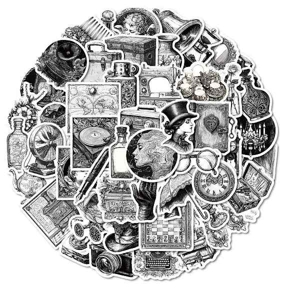 50шт. винтажные предметы темы бумажные наклейки, самослипание, для чемодана, скейтборде, холодильник, шлем, оболочка мобильного телефона