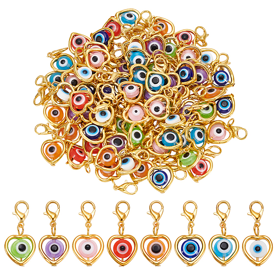 80 шт. 8 стили сердце с подвеской от сглаза из смолы и сплава, Сплав с застежками когтя омара