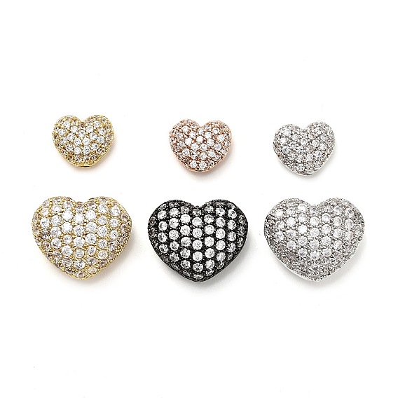 Латунные микро проложить кубического циркония бусы, сердце, стойки покрытие, долговечный, без свинца и без кадмия
