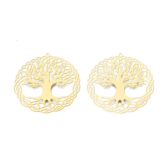 201 подвески из нержавеющей стали, гравированные металлические украшения, плоские круглые с дерева жизни
