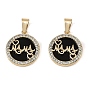 Mother's Day Brass Micro Pave Clear Cubic Zirconia Pendants, with Black Acrylic, Flat Round with Word Mama Charms