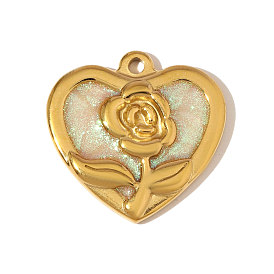 304 нержавеющей стальной эмали подвески, сердце с цветочными подвесками, ионное покрытие (ip)