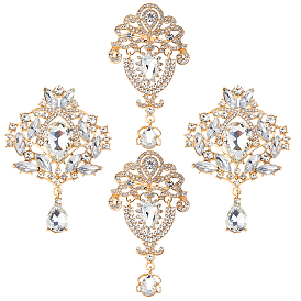 4 шт. 2 стили броши из сплава со стразами, цветок с каплей, кристалл