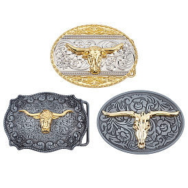 Olycraft 3Pcs 3 Style Alloy Smooth Buckles, Belt Fastener, Floral Pattern & Ox-head