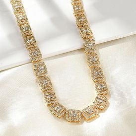 Латунные прямоугольные цепочки с микропаве из кубического циркония для женщин, стойки покрытие, долговечный, без кадмия и без свинца