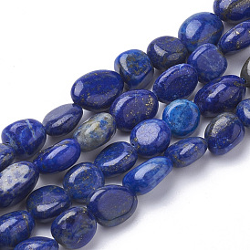Natural Lapis Lazuli Beads Strands, Tumbled Stone, Dyed, Nuggets