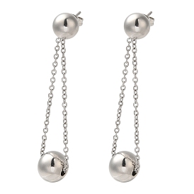 304 Stainless Steel Stud Dangle Earrings, Round