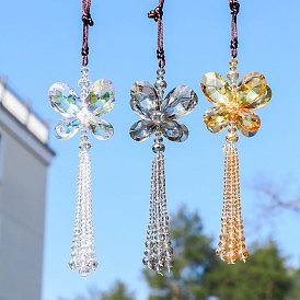 Glass Butterfly Pendant Decorations, Tassel for Car Rearview Mirror Hanging Ornament