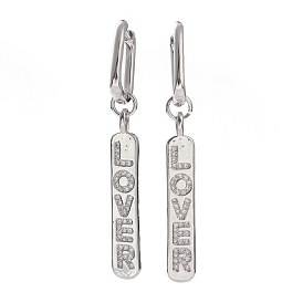 Boucles d'oreilles créoles en laiton avec pavé de zircons cubiques transparents, pour Saint Valentin, avec des cartons, rectangle avec mot amoureux