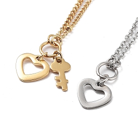 Heart and Key Pendant Necklaces, 304 Stainless Steel Necklace