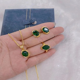 Ethnic Retro Micro-Inlaid Handmade Crystal Jewelry Set with Electroplating - 3 Pieces